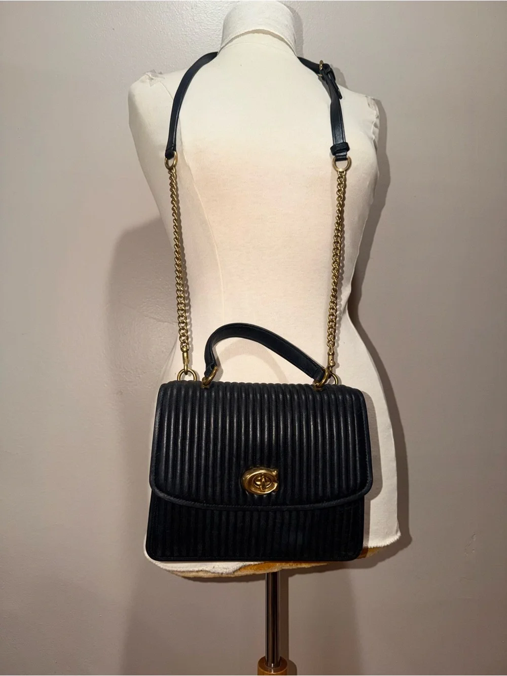 Coach Black gold Parker Top Quilted Nappa leather Crossbody bag